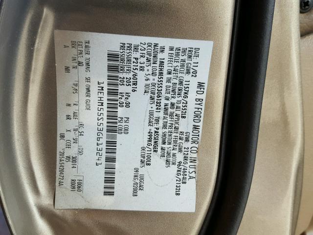 1MEHM55S53G613241 - 2003 MERCURY SABLE LS P TAN photo 10