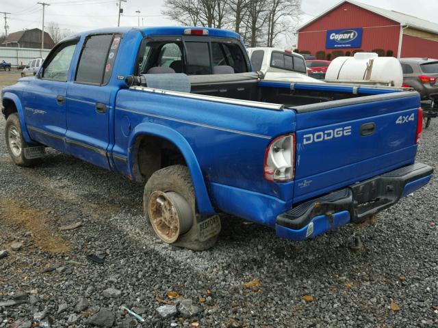 1B7GG2AX7YS636139 - 2000 DODGE DAKOTA QUA BLUE photo 3