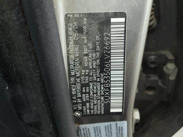 5UXFB53506LV26692 - 2006 BMW X5 4.4I CHARCOAL photo 10