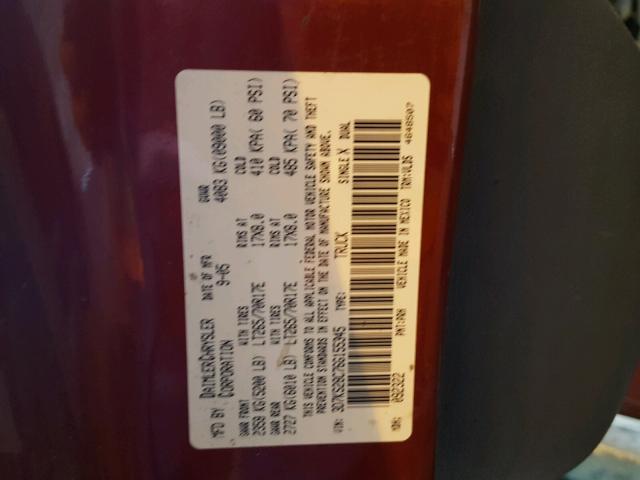 3D7KS28C76G155345 - 2006 DODGE RAM 2500 S RED photo 10