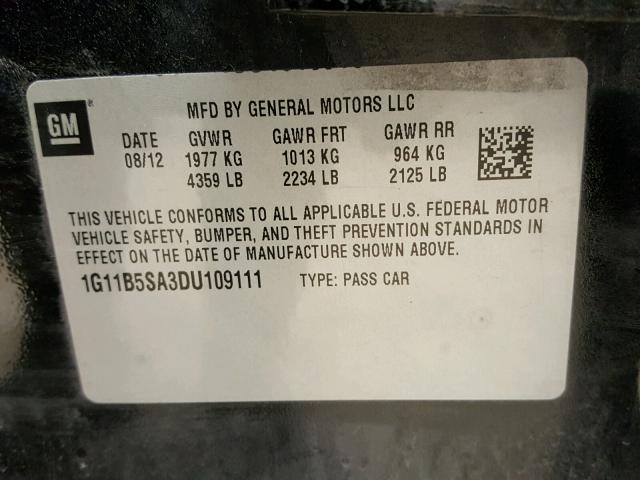 1G11B5SA3DU109111 - 2013 CHEVROLET MALIBU LS 黑色 照片 10