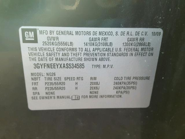 3GYFNEEYXAS534585 - 2010 CADILLAC SRX PERFOR 黑色 照片 10