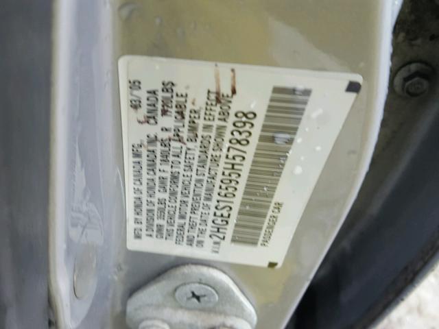 2HGES16595H578398 - 2005 HONDA CIVIC LX SILVER photo 10