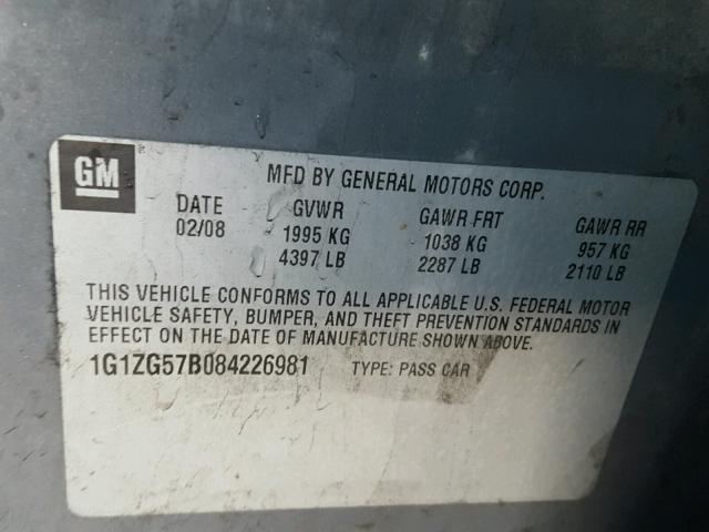 1G1ZG57B084226981 - 2008 CHEVROLET MALIBU LS 灰色 照片 10