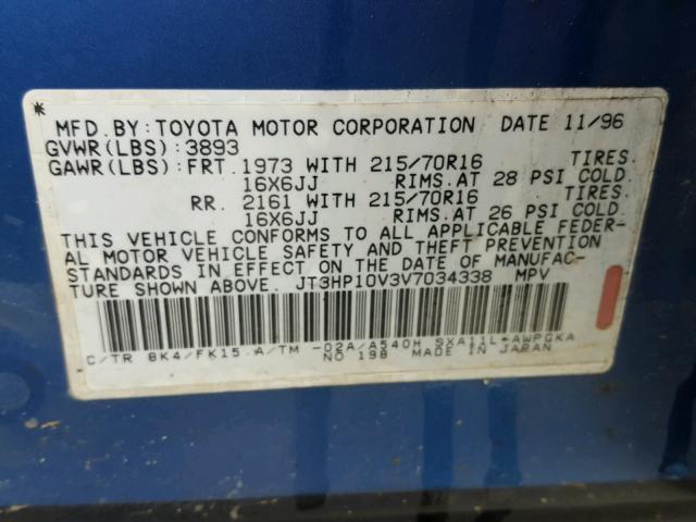 JT3HP10V3V7034338 - 1997 TOYOTA RAV4 BLUE photo 10