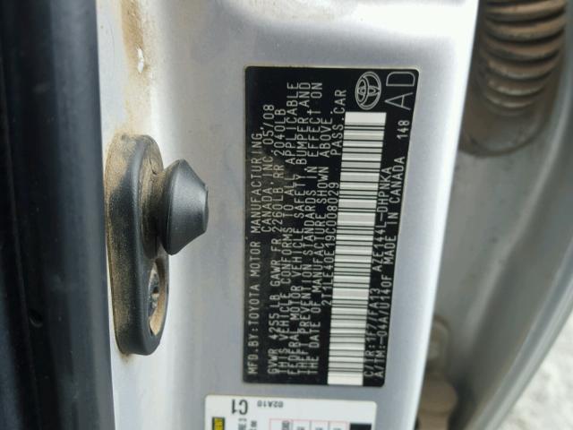 2T1LE40E19C008029 - 2009 TOYOTA COROLLA MA SILVER photo 10