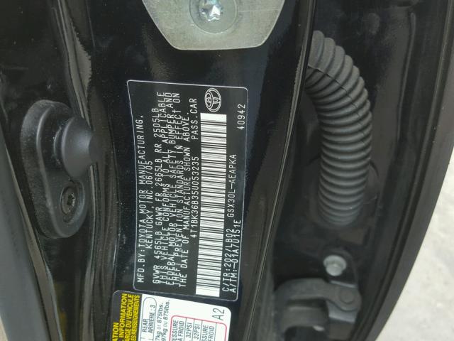 4T1BK36B35U053235 - 2005 TOYOTA AVALON XL BLACK photo 10