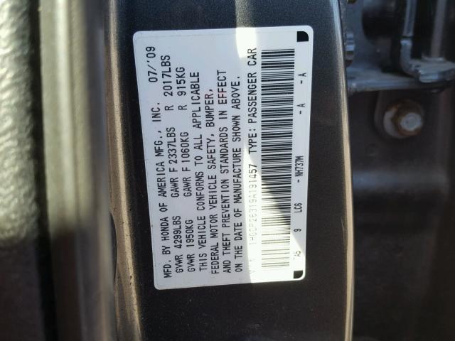 1HGCP26319A191457 - 2009 HONDA ACCORD LX GRAY photo 10