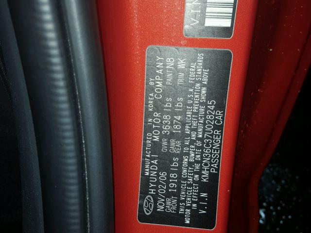 KMHCN36C37U028245 - 2007 HYUNDAI ACCENT SE RED photo 10