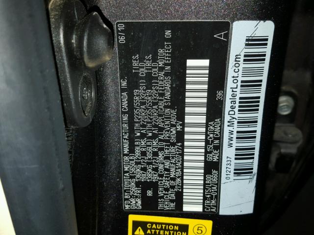 2T2BK1BA1AC071774 - 2010 LEXUS RX 350 CHARCOAL photo 10