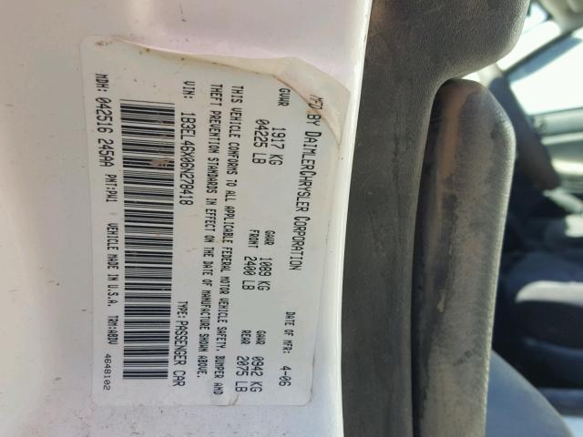 1B3EL46X06N278418 - 2006 DODGE STRATUS SX WHITE photo 10