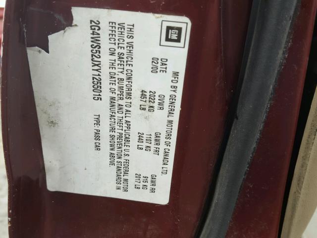 2G4WS52JXY1255015 - 2000 BUICK CENTURY CU MAROON photo 10