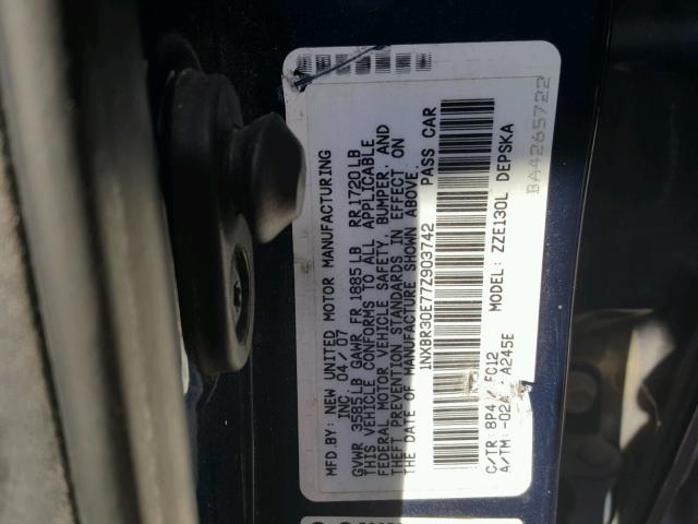 1NXBR30E77Z903742 - 2007 TOYOTA COROLLA CE BLUE photo 10