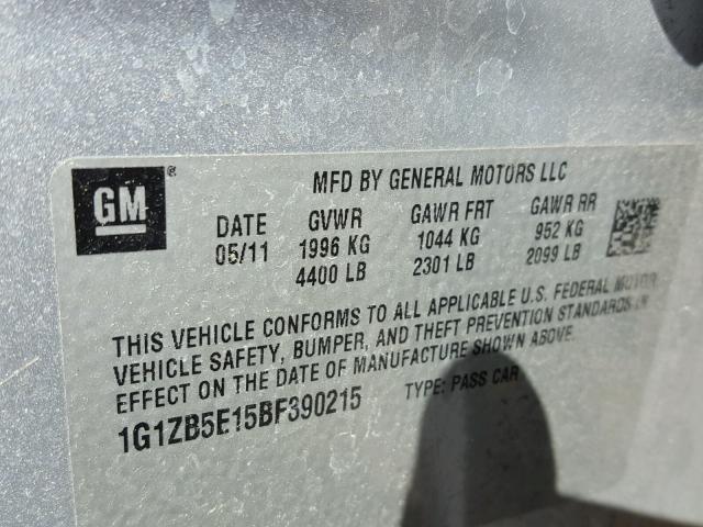 1G1ZB5E15BF390215 - 2011 CHEVROLET MALIBU LS SILVER photo 10