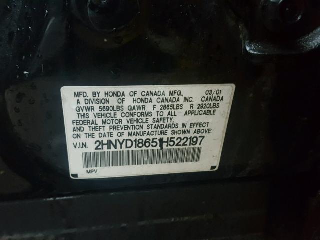 2HNYD18651H522197 - 2001 ACURA MDX TOURIN BLACK photo 10