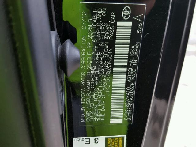 JTKJF5C7XD3052046 - 2013 TOYOTA SCION TC 黑色 照片 10