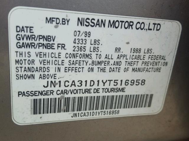 JN1CA31D1YT516958 - 2000 NISSAN MAXIMA GLE SILVER photo 10