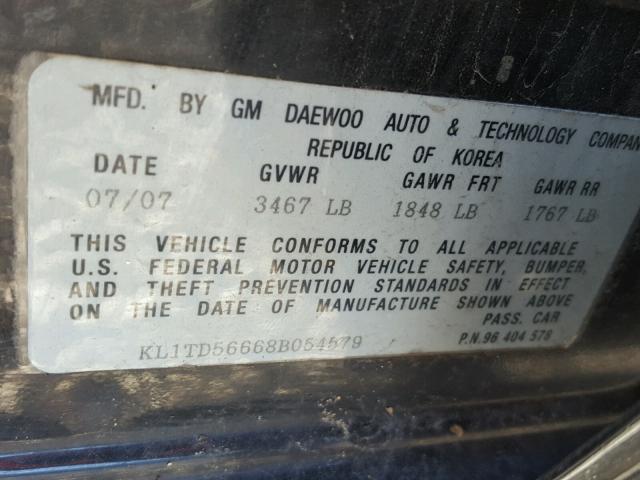 KL1TD56668B054579 - 2008 CHEVROLET AVEO BASE Qara foto 10