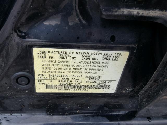 3N1AB51D06L584461 - 2006 NISSAN SENTRA SE- SILVER photo 10