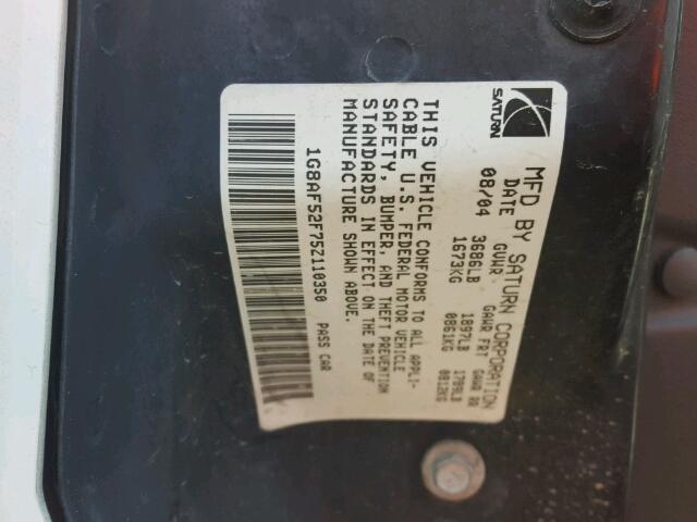 1G8AF52F75Z110350 - 2005 SATURN ION LEVEL 白色 照片 10