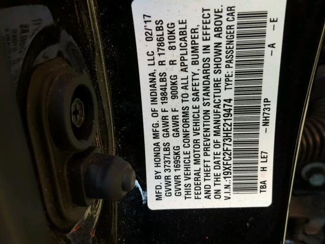 19XFC2F73HE219474 - 2017 HONDA CIVIC EX BLACK photo 10