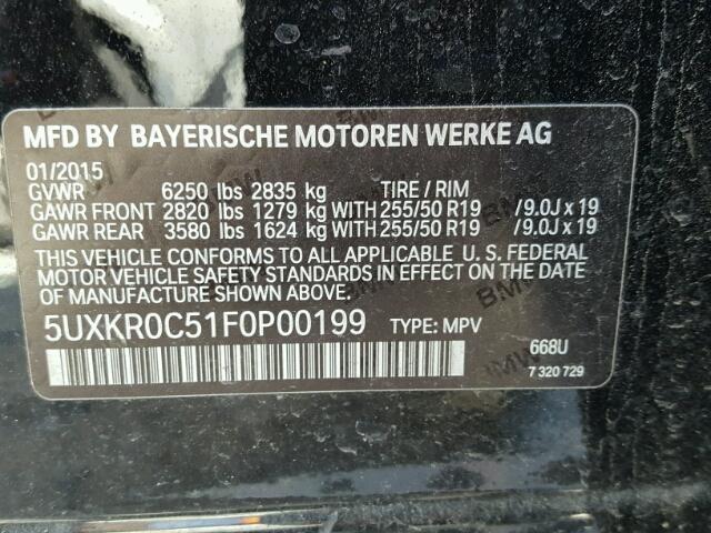 5UXKR0C51F0P00199 - 2015 BMW X5 XDRIVE3 BLACK photo 10