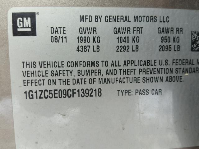 1G1ZC5E09CF139218 - 2012 CHEVROLET MALIBU 1LT 棕色 照片 10