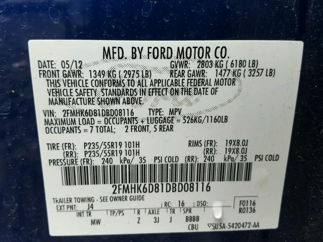 2FMHK6D81DBD08116 - 2013 FORD FLEX LIMIT BLUE photo 10