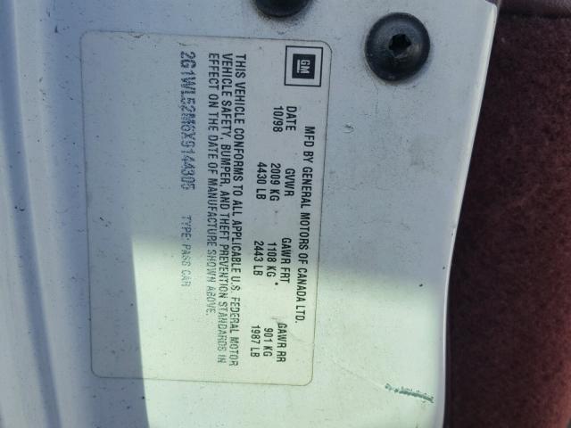 2G1WL52M6X9144305 - 1999 CHEVROLET LUMINA BAS 白色 照片 10