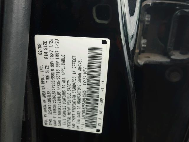 5J8TB18288A014545 - 2008 ACURA RDX BLACK photo 10