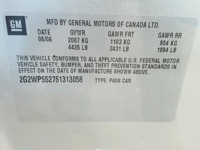 2G2WP552761313058 - 2006 PONTIAC GRAND PRIX Gümüş foto 10