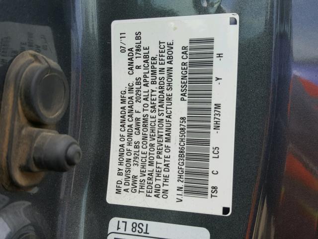 2HGFG3B86CH508758 - 2012 HONDA CIVIC EX Boz foto 10