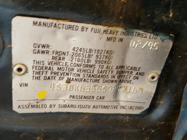 4S3BK6355S7347167 - 1995 SUBARU LEGACY L/O TURQUOISE photo 10