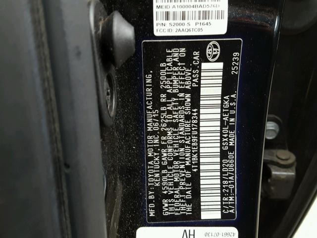 4T1BK1EB9FU178344 - 2015 TOYOTA AVALON XLE BLACK photo 10