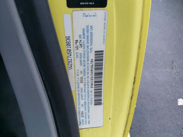 3VWCC21C4XM426724 - 1999 VOLKSWAGEN NEW BEETLE 黄色 照片 10