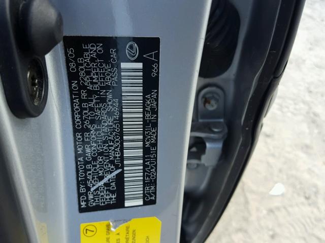 JTHBA30G765146944 - 2006 LEXUS ES 330 SILVER photo 10