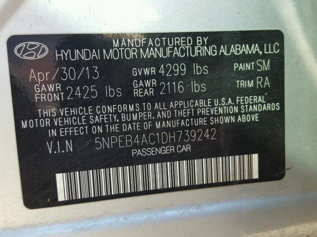 5NPEB4AC1DH739242 - 2013 HYUNDAI SONATA GLS SILVER photo 10