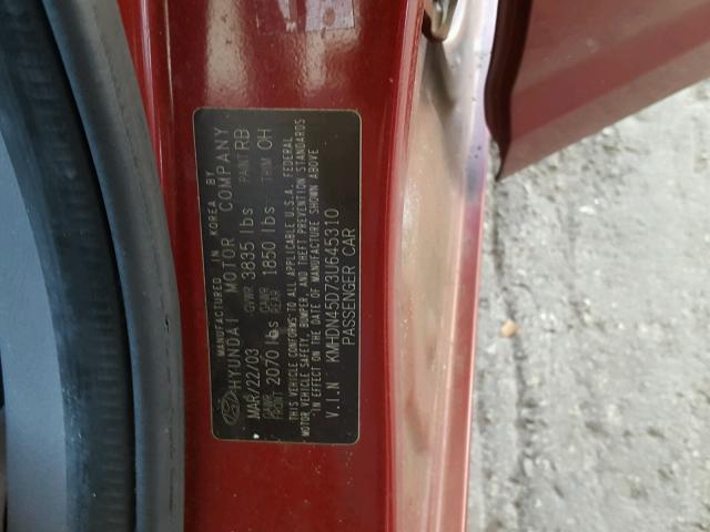 KMHDN45D73U645310 - 2003 HYUNDAI ELANTRA GL RED photo 10