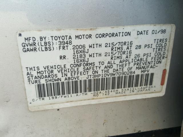 JT3HP10V9W7090284 - 1998 TOYOTA RAV4 SILVER photo 10