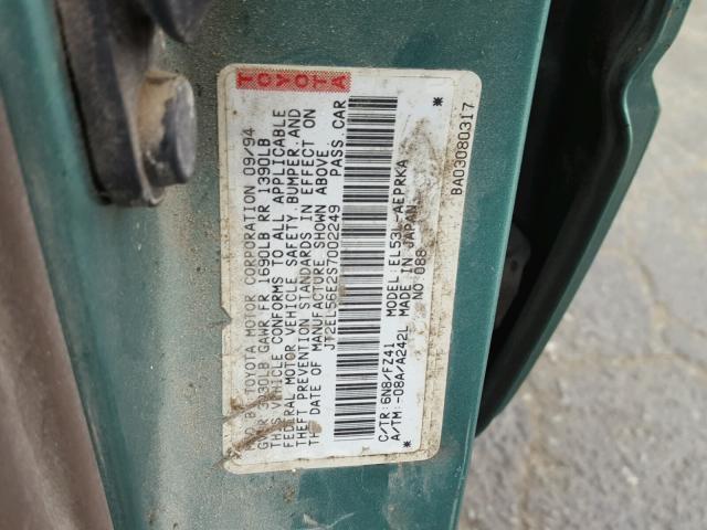 JT2EL56E2S7002249 - 1995 TOYOTA TERCEL DX GREEN photo 10