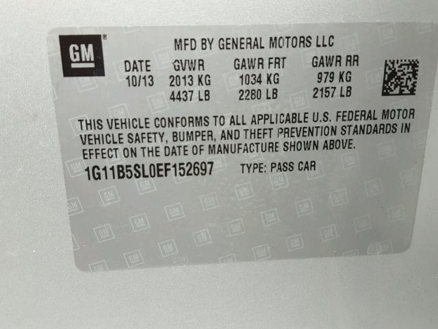 1G11B5SL0EF152697 - 2014 CHEVROLET MALIBU LS ვერცხლისფერი ფოტო 10