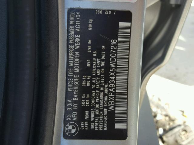 WBXPA934X5WD07216 - 2005 BMW X3 3.0I SILVER photo 10