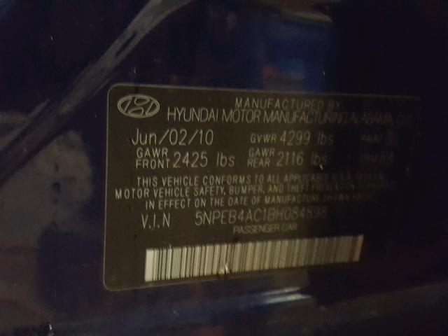 5NPEB4AC1BH084898 - 2011 HYUNDAI SONATA GLS BLUE photo 10