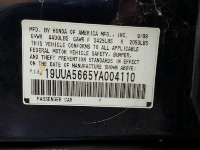 19UUA5665YA004110 - 2000 ACURA 3.2TL BLUE photo 10