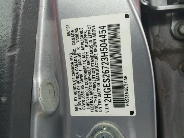 2HGES26723H504454 - 2003 HONDA CIVIC EX 银色 照片 10