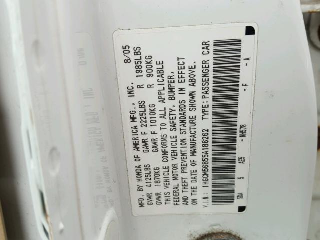 1HGCM56855A186262 - 2005 HONDA ACCORD EX WHITE photo 10