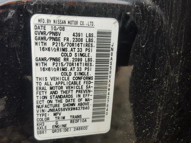 JN8AS58VX9W437840 - 2009 NISSAN ROGUE S BLACK photo 10