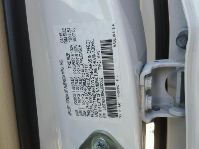 5J8TB3H36HL002032 - 2017 ACURA RDX BASE WHITE photo 10