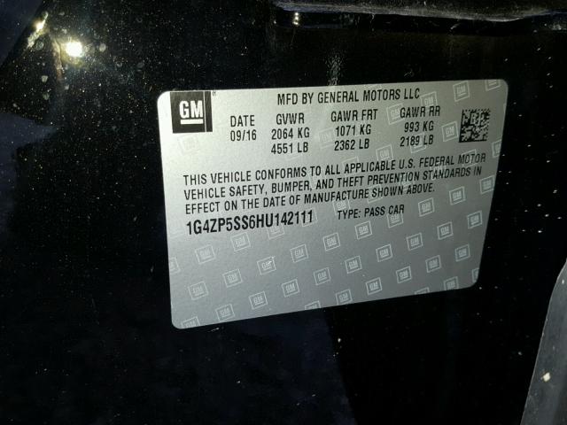 1G4ZP5SS6HU142111 - 2017 BUICK LACROSSE E BLACK photo 10