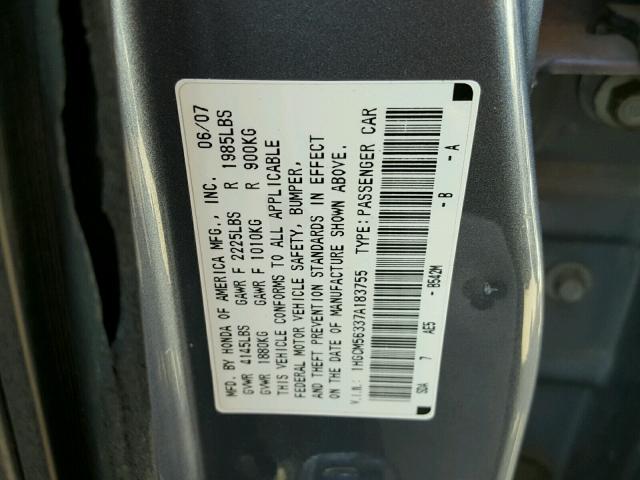 1HGCM56337A183755 - 2007 HONDA ACCORD SE BLUE photo 10